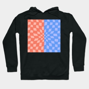 Abstract Checker Board - coral and blue split Hoodie